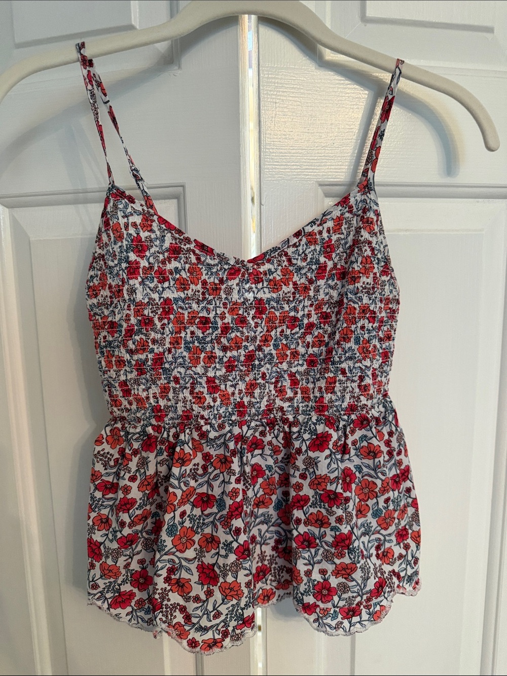 No Boundaries White Camisole with Red Floral Print